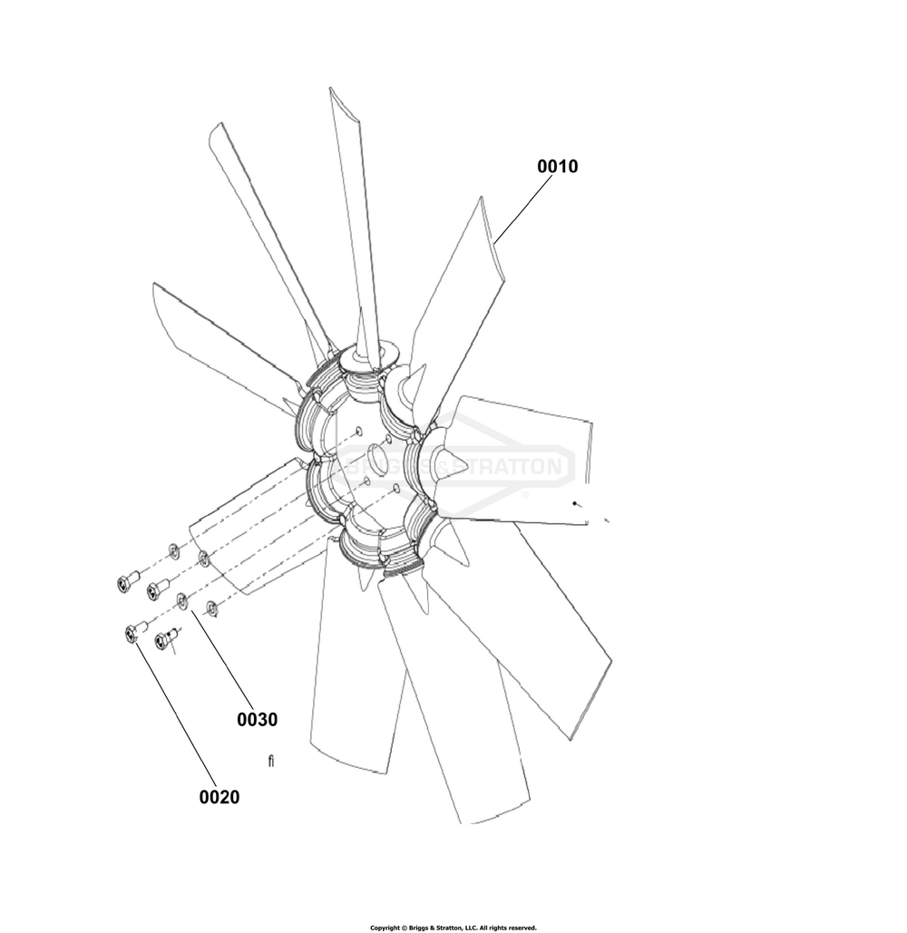 Engine Group - Fan Pusher Diagram and Parts List for 080015-02  Briggs and Stratton Generator